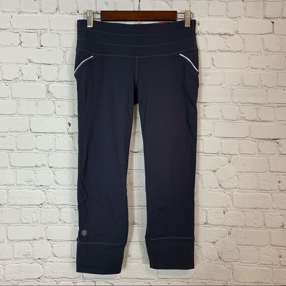 Athleta Cropped Yoga Leggings Size Small Athletic Run Pants Stealth Gray - Picture 1 of 9